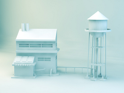 Factory II 3d buildings c4d cinema 4d city low poly model pipes render scene water tower