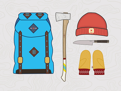 Best Made Gear axe backpack beanie best made gloves hat illustrated illustration illustrator knife line art mittens took