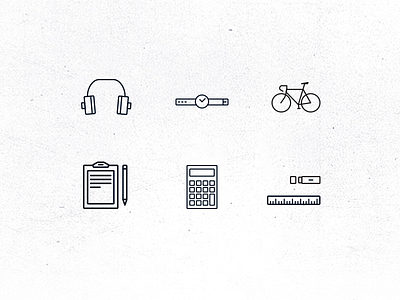 School Essentials - Icon Set bike calculator clipboard ear buds headphones icons illustration illustrator pen ruler usb watch