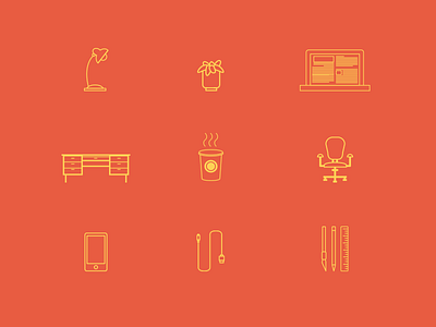 The Office - Icon Set cable chair coffee computer desk icons illustration iphone lamp mac macbook pencil