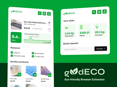 goodECO - Eco-friendly Browser Web Extension add on addon browser extension chrome extension eco chrome extension eco extension eco web extension extension logo minimalist nature app nature extension plugin ui design web extension web plugin