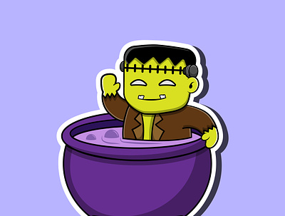 Frankenstein bathing on slime 3d animation app branding design graphic design illustration logo vector