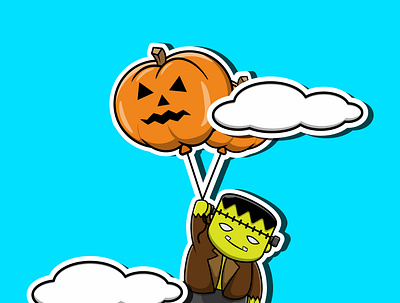 Frankenstein Holding Pumpkins Balloon 3d animation app branding design graphic design illustration logo vector