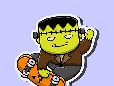 Frankenstein Playing Skateboard 3d animation app branding design graphic design illustration logo vector