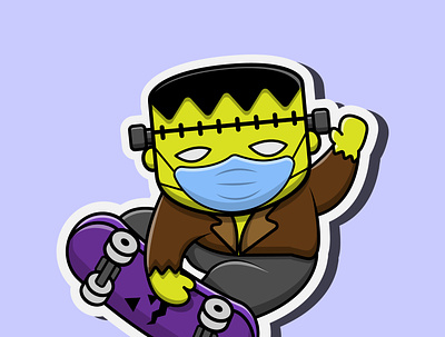 Frankenstein Playing Skateboard on Pandemic 3d animation app branding design graphic design illustration logo vector