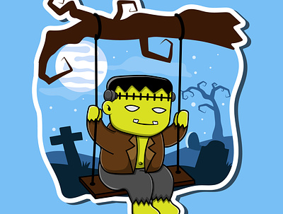 Frankenstein Swinging On Tree 3d animation app branding design graphic design illustration logo vector