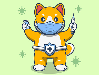 Time To Vaccine animal animation branding cartoon character design graphic design illustration logo mask shiba vaccine vector virus