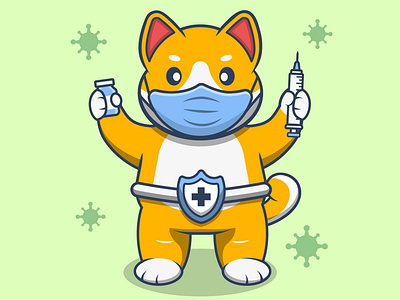 Time To Vaccine animal animation branding cartoon character design graphic design illustration logo mask shiba vaccine vector virus
