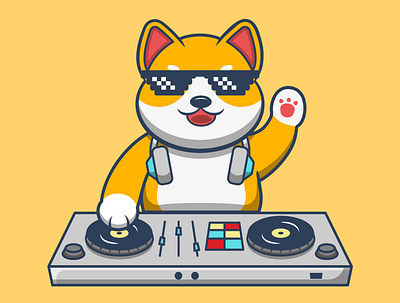 Shiba Inu Cartoon animation cartoon character cute design disco disk jockey dog dogecoin doggy graphic design illustration logo mascot music party puppy shiba vector
