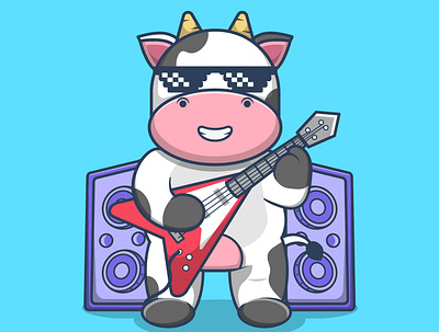 Cute Cow Playing Guitar animation cartoon character concert cow cute design graphic design guitar guitarist happy illustration logo mascot music musician party player sound vector