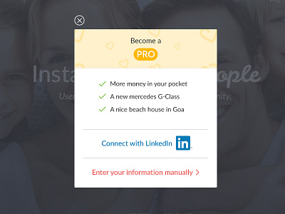 Become a Pro connect features instawell interface list modal pattern popup web