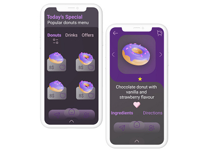 Donuts mobile app 3d app black buy delivery design dessert donut donut mobile app food mobile new purple reciepes sweet ui ui ux design user interface ux visual design