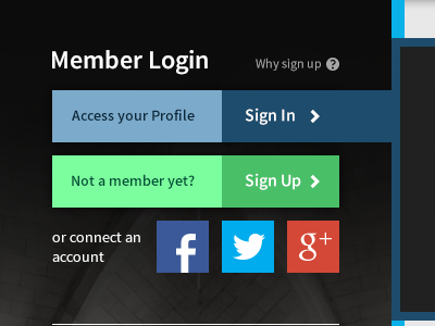 Smaller Login Section blue green icons member purple sign in sign up