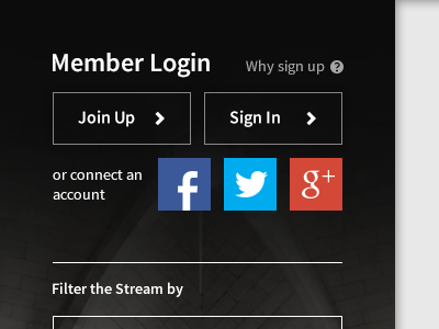 Even Simpler Login/Sign Up black gradient join source sans pro login members sign up. social icons