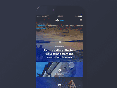 Animating the 'Briefing' stv news paralax scrolling gradient source sans pro stv microinteractions principle ios