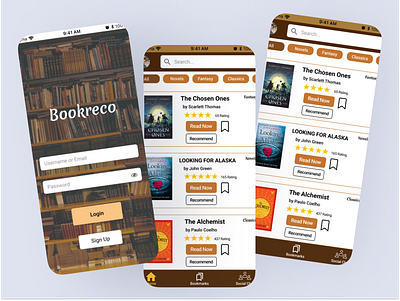 Bookreco - A book recommendation app app design ui ux