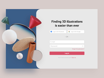 3d illustrations website Log in Screen