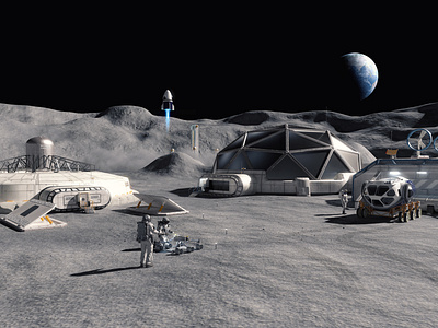 Lunar base concept render 3d design 3d exterior render 3d space render lunar base nasa space exploration