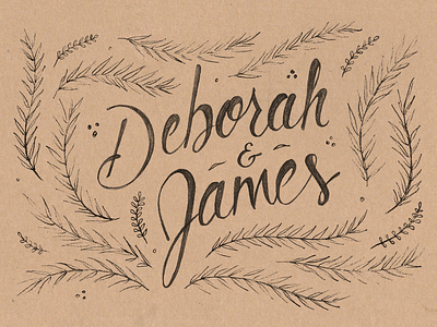 Invite: James + Deb ampersand calligraphy flourish hand invitation lettering postcard script tmoneydesign typography wedding