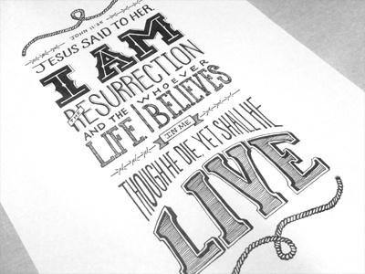John 11:25 barbed wire by hand hand i am illustration live rope tmoney typography verse