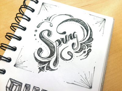 Spring pen and ink playing rough script sketch spring type typography