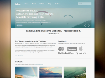 Billow, le css blue blur bright clean design html template theme typo website