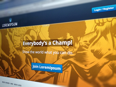 Everybody's a Champ! blur button call to action comic design header hero logo open sans typo ui web web site website