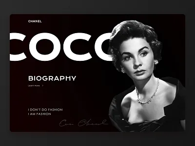 Coco Chanel artschool webdesign uxui design coco chanel design design of the main page famous person fashion design figma design home page khmeliardesign minimal photoshop prominent personality raster design site of the biography sitedesign ui ux uxui design vector design web