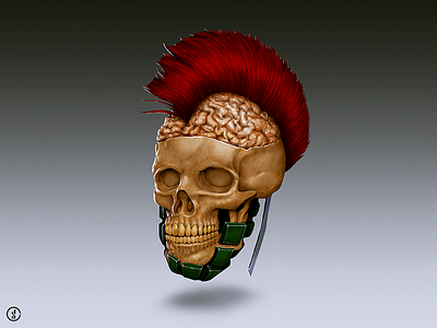 Skully brain digital painting grenade mohawk photoshop skull