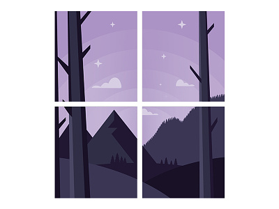 Window Landscape forrest illustration night purple trees vector window