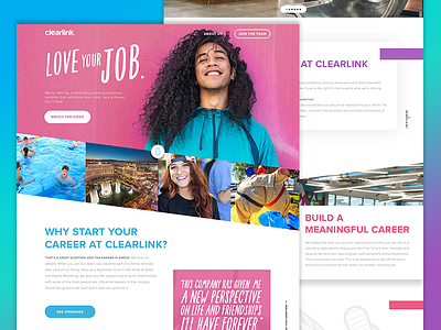 Clearlink Recruiting Site drop shadow job site one page parallax pink recruiting slanted