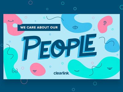 People 3d blue face mid century type treatment vector