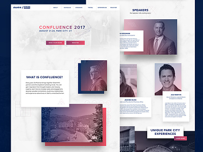 Confluence 2017 Site blue conference drop shadow gradient marble park city pink speaker website