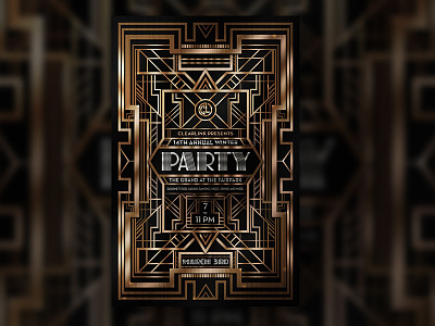 Gatsby Party Poster art deco chrome gatsby gold grillwork metal party poster shiny silver