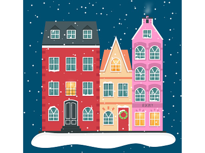 Cute christmas houses bakery christmas christmas house christmas houses city cute design europe festive mood graphic design greeting card houses illustration new year old town snow snowy city town vector