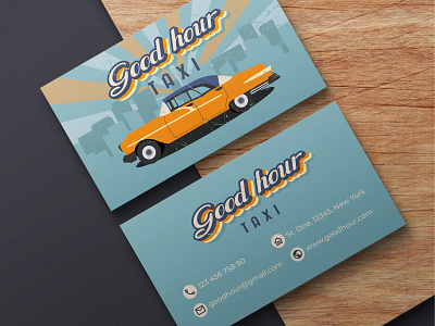 Business card for taxi service business card car design graphic design groovy illustration retro car retro font retro style retro taxi taxi taxi service vector
