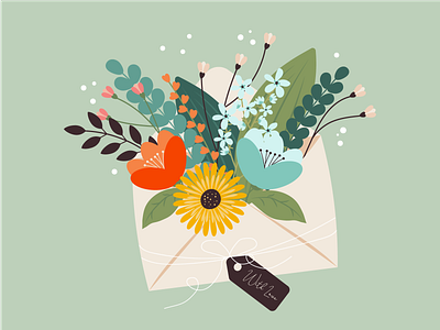 Spring composition with flowers design envelope floristics flowers graphic design illustration spring vector