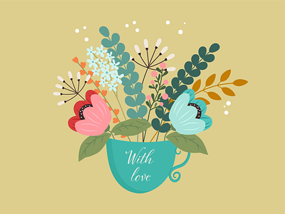 A cup with flowers for a card for Valentine's Day cup design floral flowers graphic design greeting illustration love postcard spring valentines day vector