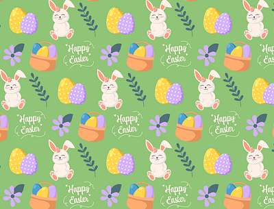Easter seamless background baby background bunny cartoon cute design drawing easter easter seamless background eggs flower graphic design grass holiday illustration pattern set spring pattern vector wallpaper