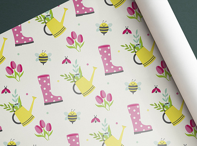 Spring cute pattern bee cute design flowers for children graphic design illustration ladybug pattern sample spring pattern vector
