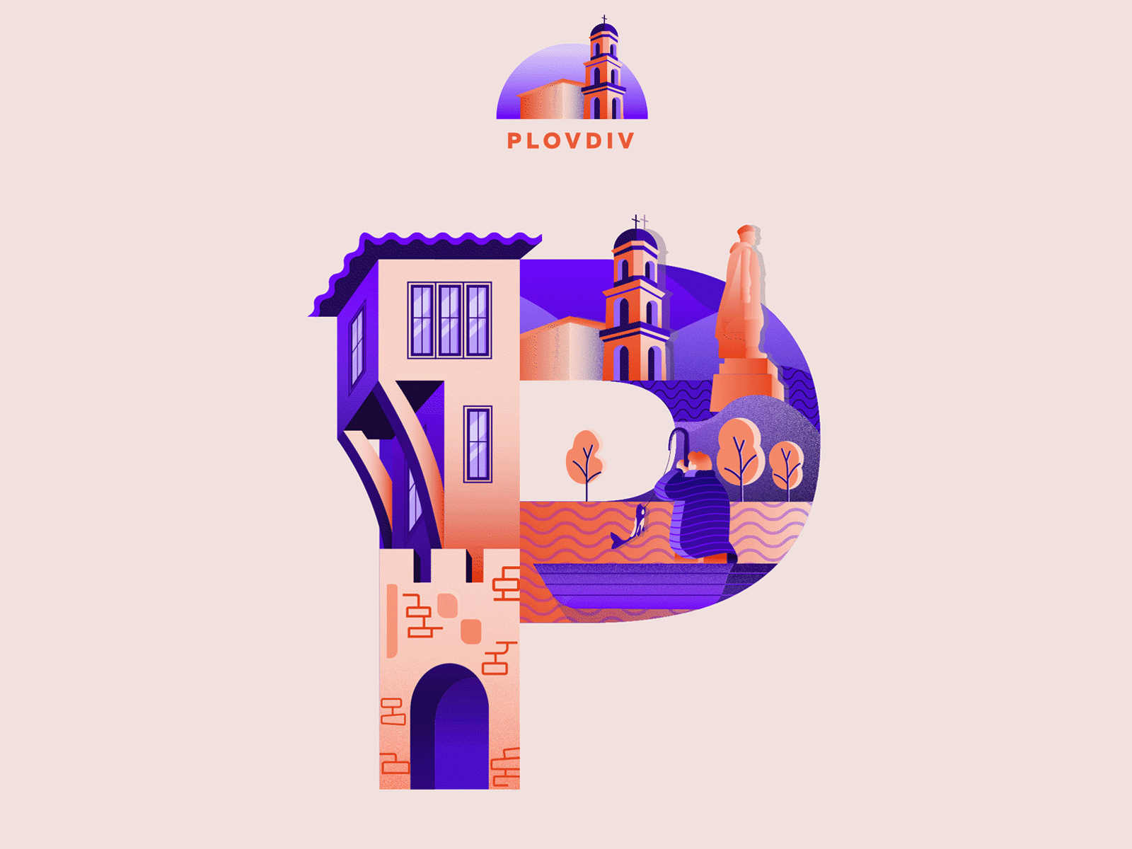 Plovdiv P animation animation city design graphic design illustration illustrator motion graphics plovdiv typography vector