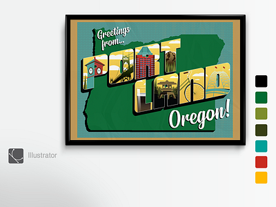 Portland, OR Vintage Postcard Poster design illustration portland postcard poster vector