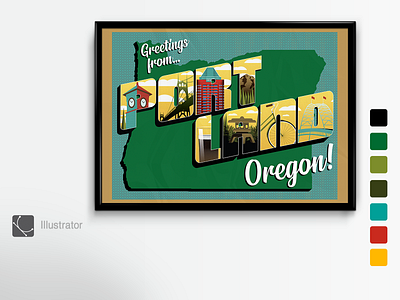 Portland, OR Vintage Postcard Poster