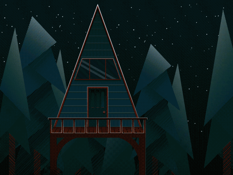 A-Frame Cabin Animation after affects animation artwork cabin day digital evergreen forest gif animation illustration illustrator moon night sun