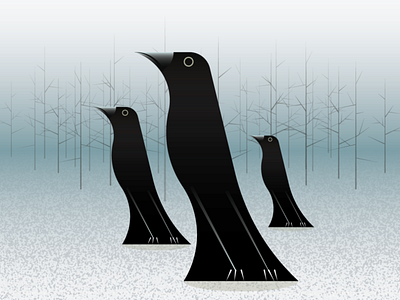 A Murderer's Row bird crow flock forest illustration illustrator nature outdoors season snow trees winter