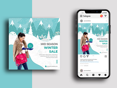 Winter Sale Social Media Post Banner And Instagram Post Design banner ads banner design branding business discount fashion illustration instagram post marketing promotion q4 design sale banner social media social media banner design social media post square banner trendy design ui winter sale winter sale social media post