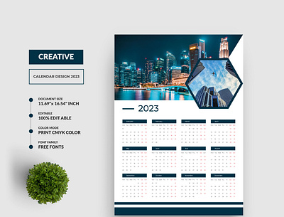 One Page Wall Calendar 2023 Design Template free mockup unique calendar 2023