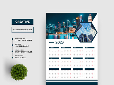 One Page Wall Calendar 2023 Design Template