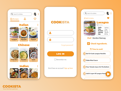 Cookista - Your kitchen partner. app design chef cook cooking design food recipe recipe app ui uiux user interface