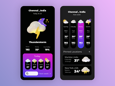 SkyNow - A Weather App UI Design app app design appde climate dark mode design ui user interface weather app